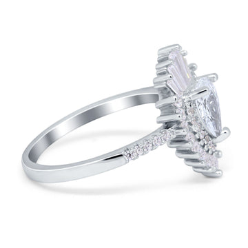Pear Engagement Ring Baguette Simulated Cubic Zirconia 925 Sterling Silver